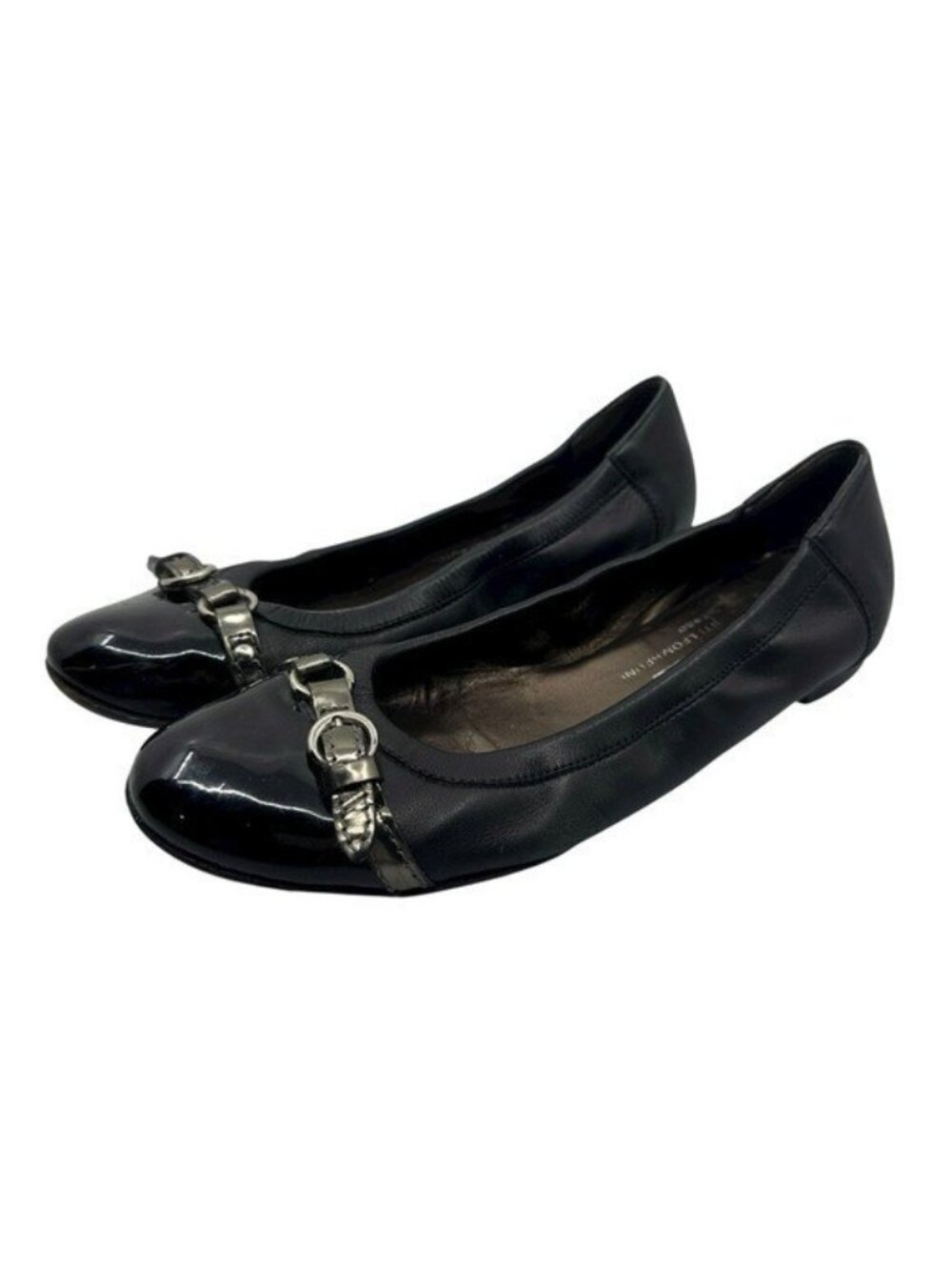 AGL 37.5 / US 7.5 Monika Cap Toe Ballet Flats Black Leather Buckle Strap Slip On - Picture 2 of 10